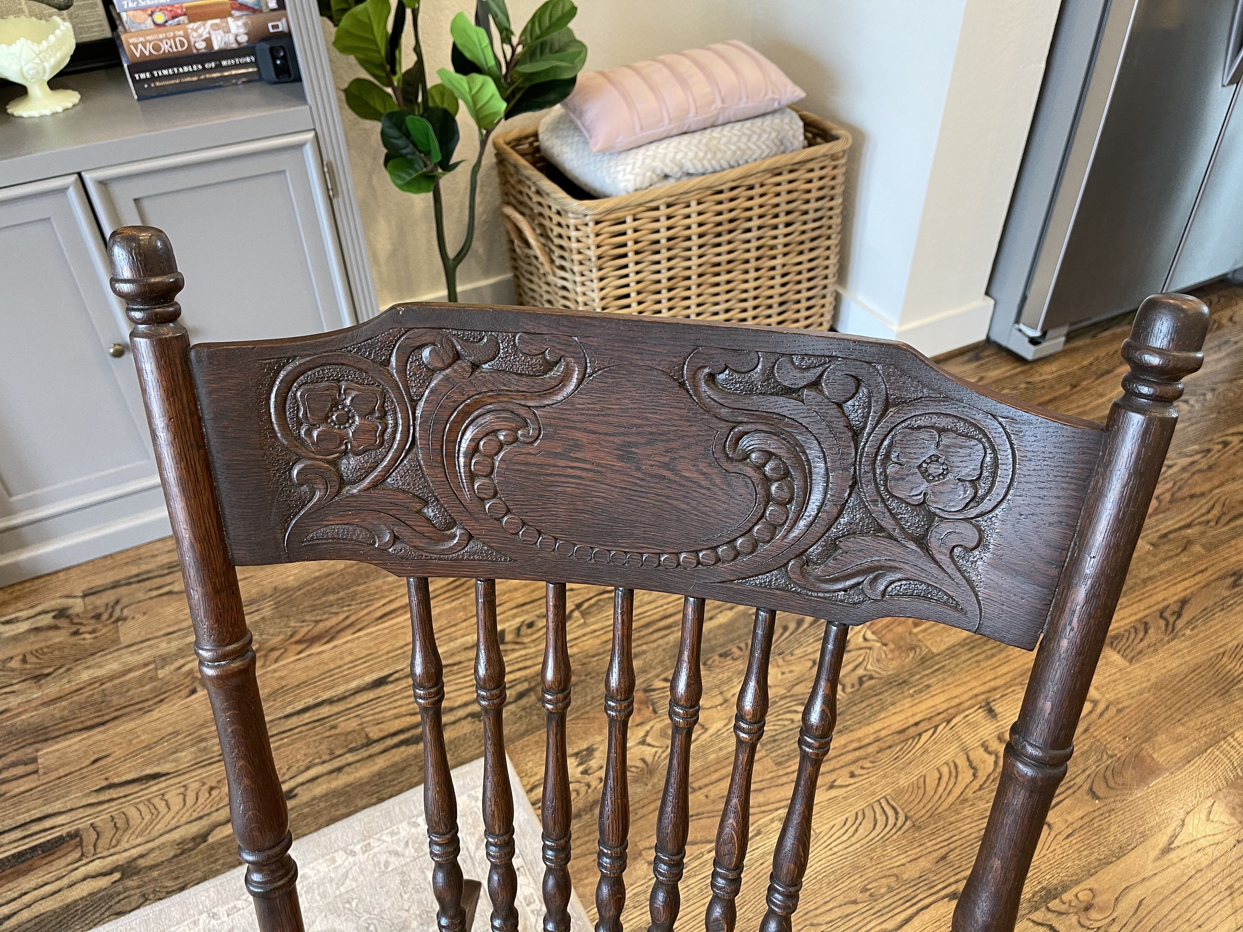 Pressed Back Rocker Restoration – Red Shoes. Red Wine.